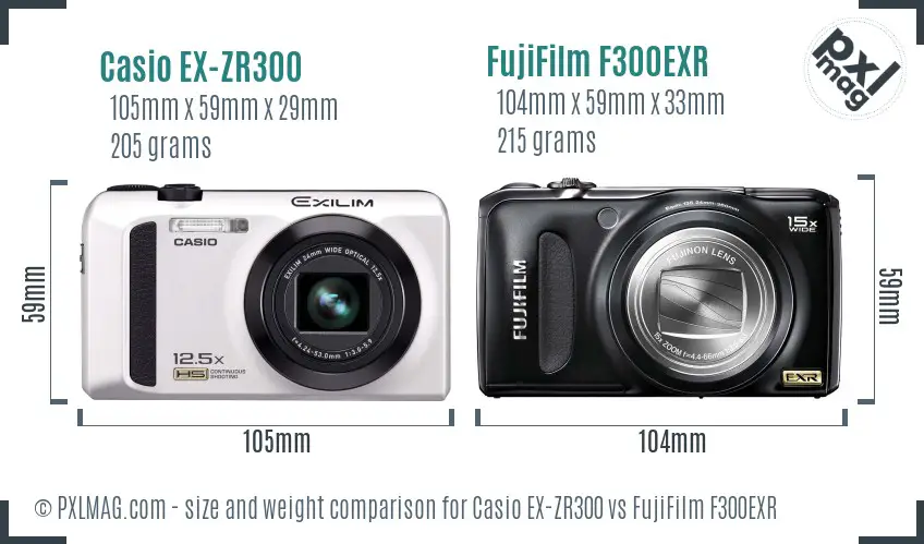Casio EX-ZR300 vs FujiFilm F300EXR size comparison