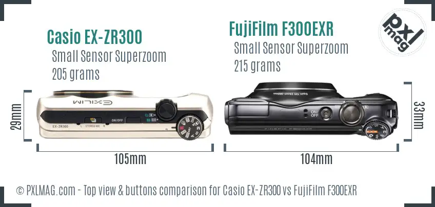 Casio EX-ZR300 vs FujiFilm F300EXR top view buttons comparison