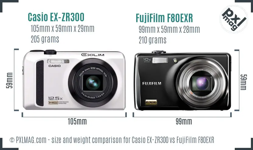 Casio EX-ZR300 vs FujiFilm F80EXR size comparison Casio EX-ZR300 vs FujiFilm F80EXR size comparison