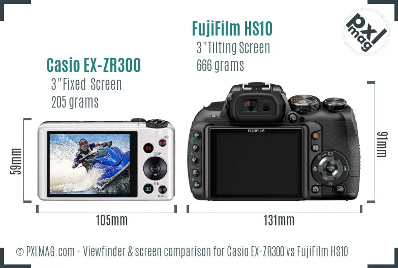 Casio EX-ZR300 vs FujiFilm HS10 Screen and Viewfinder comparison