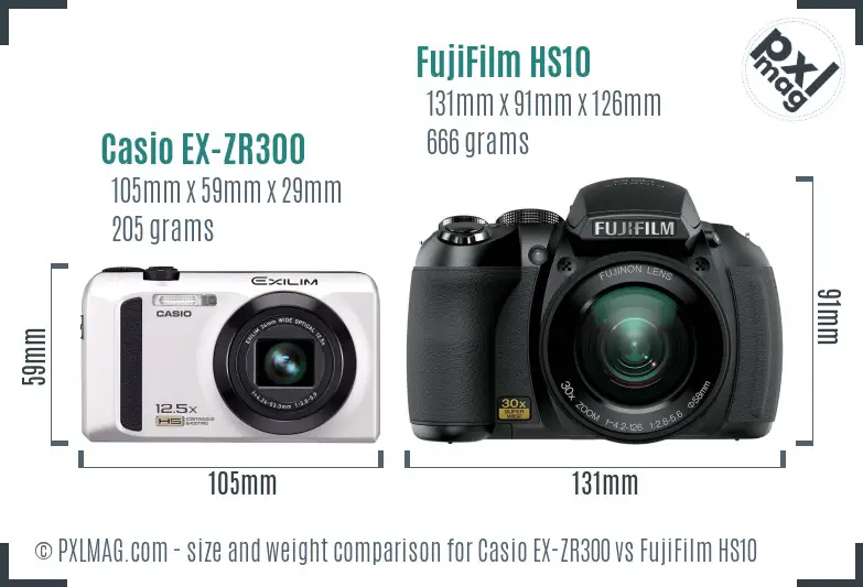Casio EX-ZR300 vs FujiFilm HS10 size comparison