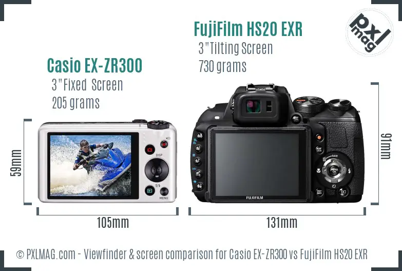 Casio EX-ZR300 vs FujiFilm HS20 EXR Screen and Viewfinder comparison