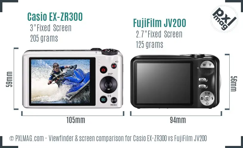 Casio EX-ZR300 vs FujiFilm JV200 Screen and Viewfinder comparison