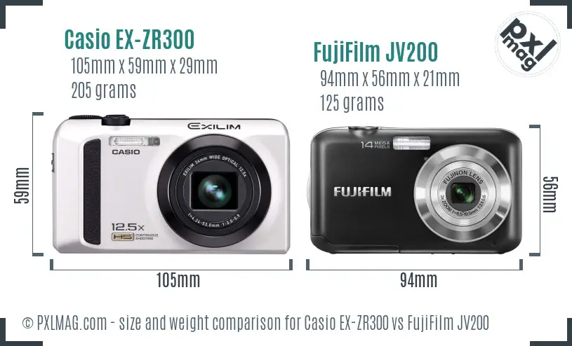 Casio EX-ZR300 vs FujiFilm JV200 size comparison