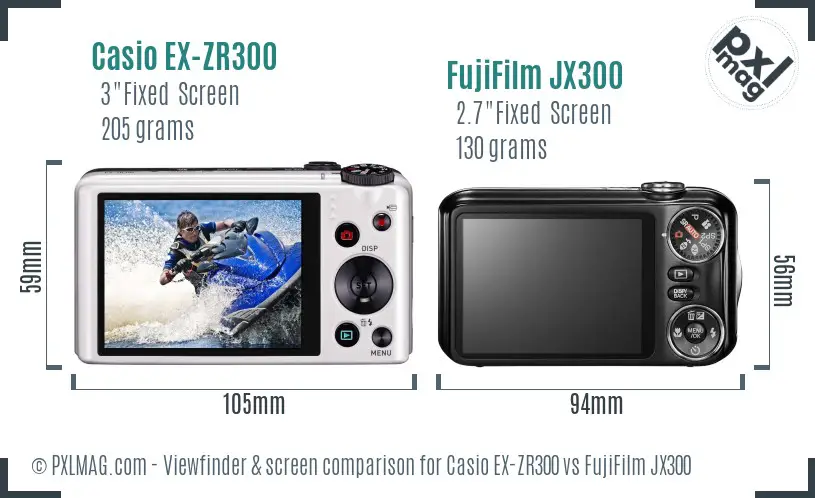 Casio EX-ZR300 vs FujiFilm JX300 Screen and Viewfinder comparison