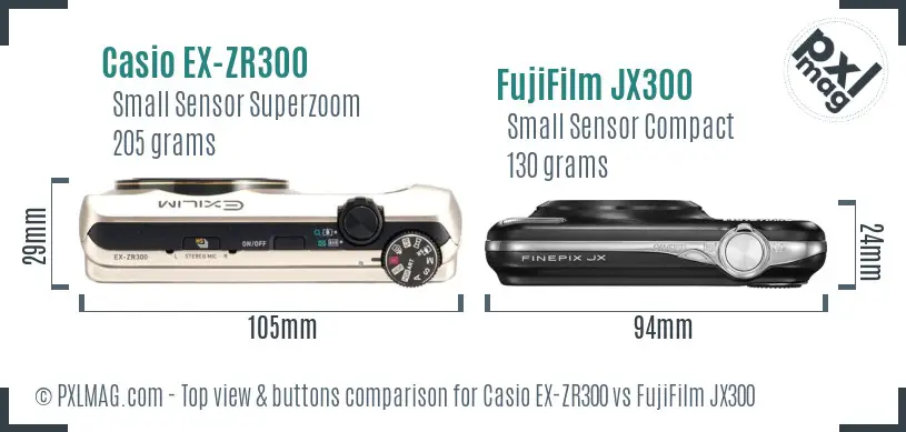 Casio EX-ZR300 vs FujiFilm JX300 top view buttons comparison