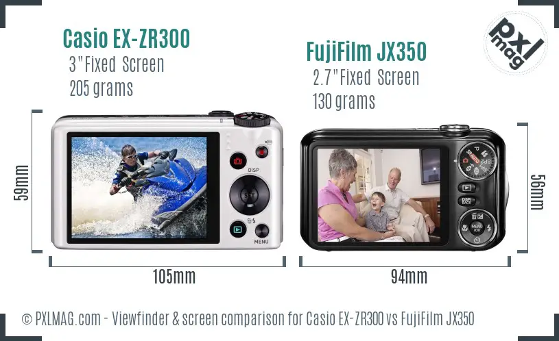 Casio EX-ZR300 vs FujiFilm JX350 Screen and Viewfinder comparison