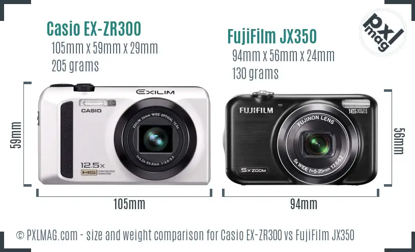 Casio EX-ZR300 vs FujiFilm JX350 size comparison