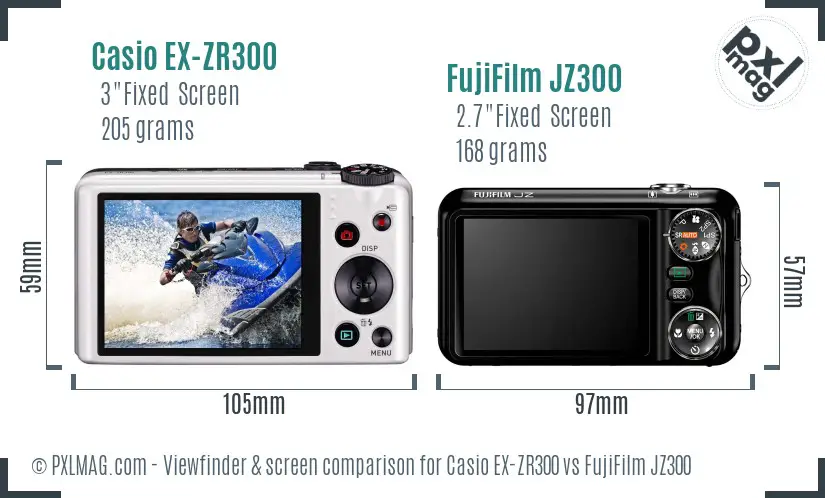 Casio EX-ZR300 vs FujiFilm JZ300 Screen and Viewfinder comparison