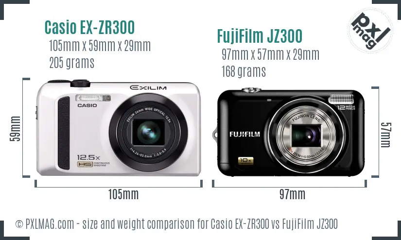 Casio EX-ZR300 vs FujiFilm JZ300 size comparison