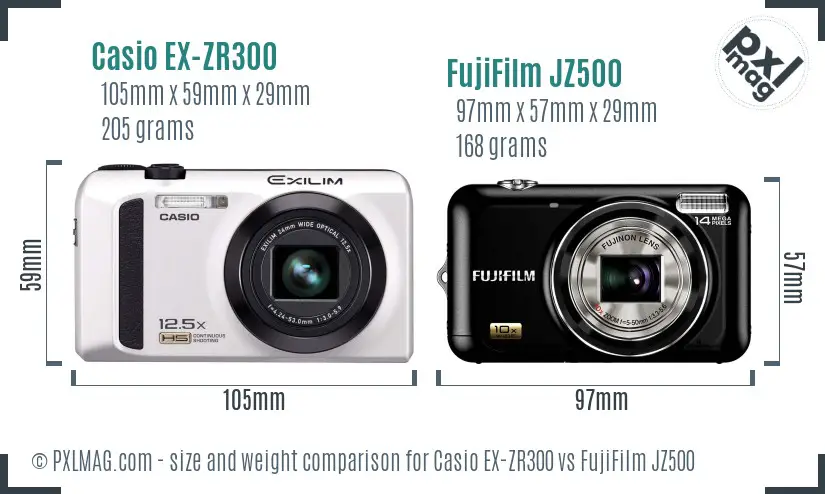 Casio EX-ZR300 vs FujiFilm JZ500 size comparison Casio EX-ZR300 vs FujiFilm JZ500 size comparison