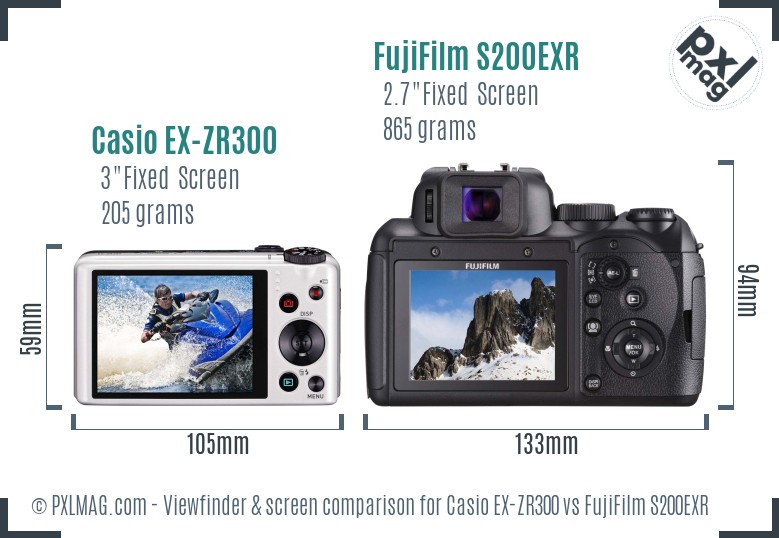Casio EX-ZR300 vs FujiFilm S200EXR Screen and Viewfinder comparison