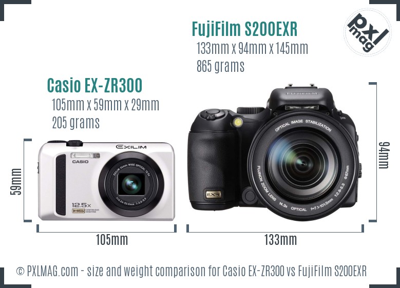 Casio EX-ZR300 vs FujiFilm S200EXR size comparison