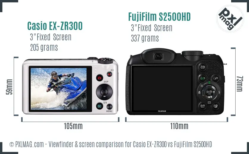 Casio EX-ZR300 vs FujiFilm S2500HD Screen and Viewfinder comparison