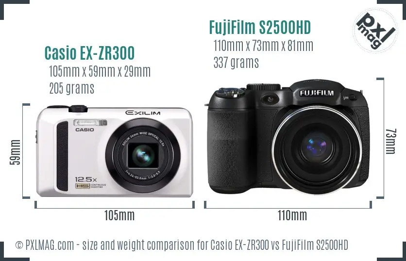 Casio EX-ZR300 vs FujiFilm S2500HD size comparison
