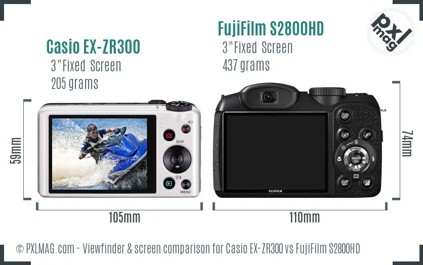 Casio EX-ZR300 vs FujiFilm S2800HD Screen and Viewfinder comparison