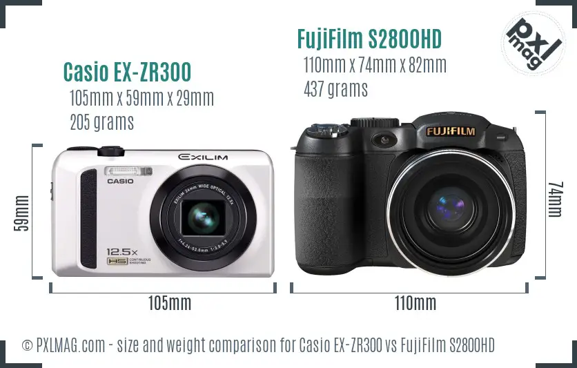 Casio EX-ZR300 vs FujiFilm S2800HD size comparison