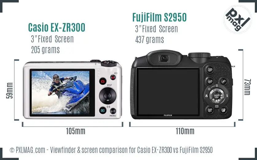 Casio EX-ZR300 vs FujiFilm S2950 Screen and Viewfinder comparison