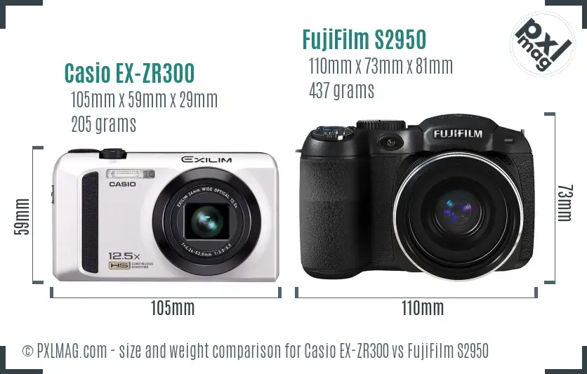 Casio EX-ZR300 vs FujiFilm S2950 size comparison