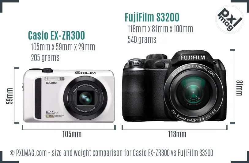 Casio EX-ZR300 vs FujiFilm S3200 size comparison