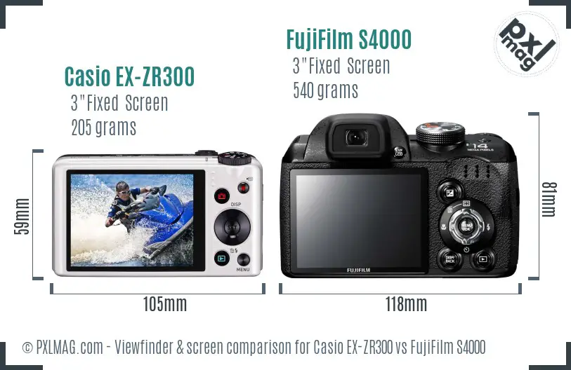 Casio EX-ZR300 vs FujiFilm S4000 Screen and Viewfinder comparison