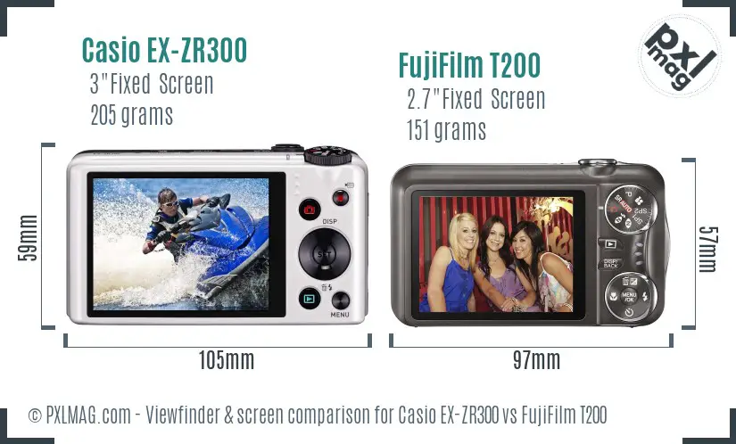 Casio EX-ZR300 vs FujiFilm T200 Screen and Viewfinder comparison