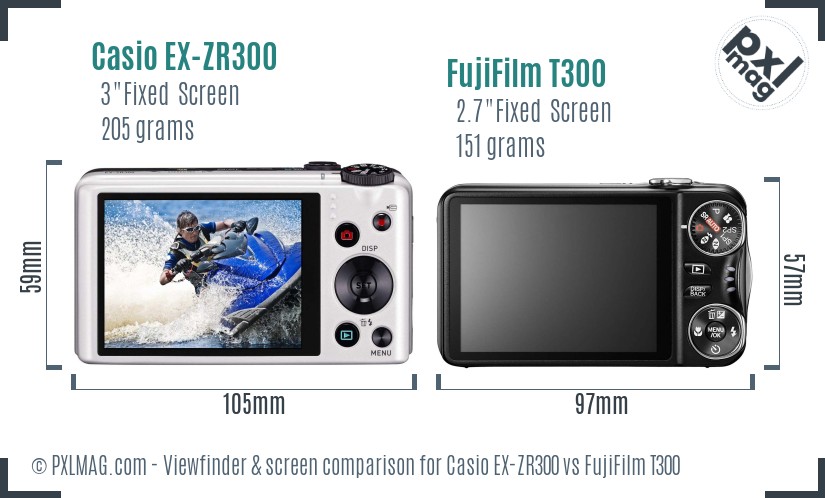 Casio EX-ZR300 vs FujiFilm T300 Screen and Viewfinder comparison