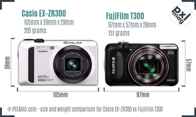 Casio EX-ZR300 vs FujiFilm T300 size comparison
