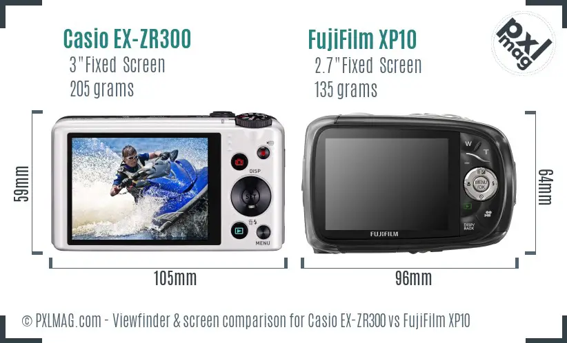 Casio EX-ZR300 vs FujiFilm XP10 Screen and Viewfinder comparison