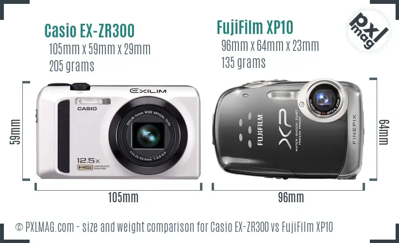 Casio EX-ZR300 vs FujiFilm XP10 size comparison