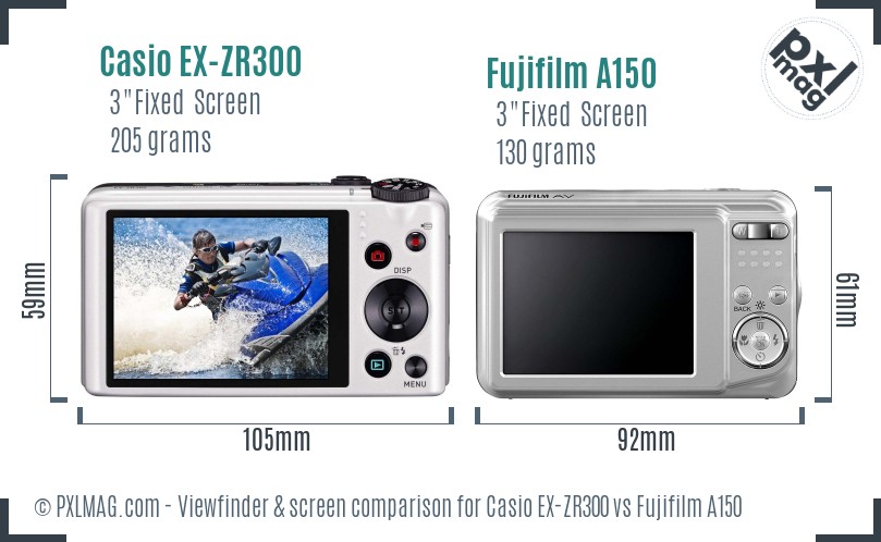 Casio EX-ZR300 vs Fujifilm A150 Screen and Viewfinder comparison