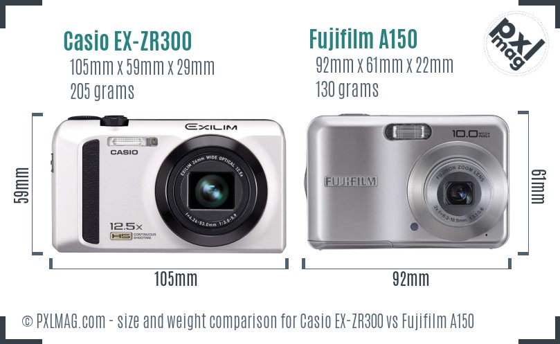 Casio EX-ZR300 vs Fujifilm A150 size comparison Casio EX-ZR300 vs Fujifilm A150 size comparison