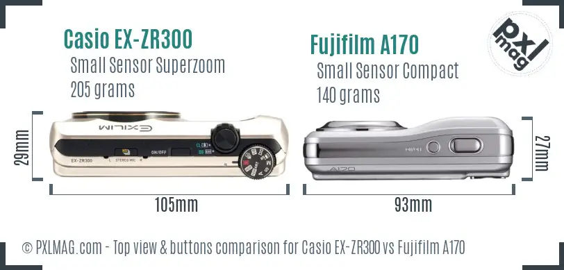 Casio EX-ZR300 vs Fujifilm A170 top view buttons comparison