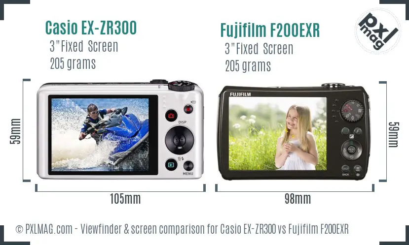 Casio EX-ZR300 vs Fujifilm F200EXR Screen and Viewfinder comparison