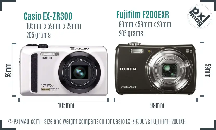 Casio EX-ZR300 vs Fujifilm F200EXR size comparison