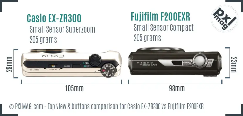 Casio EX-ZR300 vs Fujifilm F200EXR top view buttons comparison