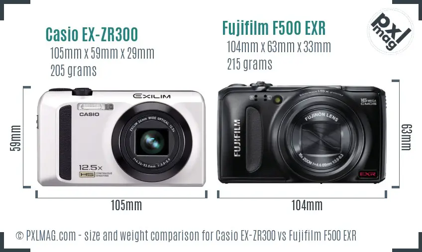 Casio EX-ZR300 vs Fujifilm F500 EXR size comparison Casio EX-ZR300 vs Fujifilm F500 EXR size comparison