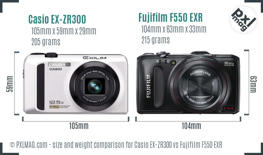 Casio EX-ZR300 vs Fujifilm F550 EXR size comparison Casio EX-ZR300 vs Fujifilm F550 EXR size comparison