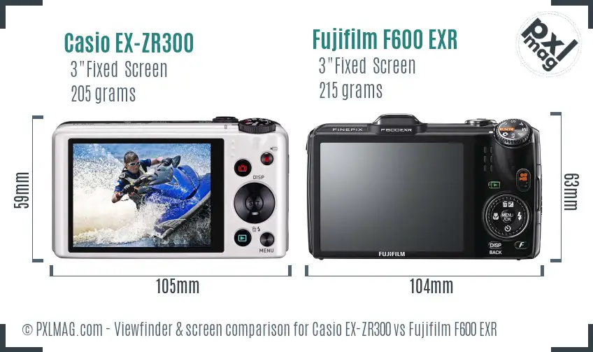 Casio EX-ZR300 vs Fujifilm F600 EXR Screen and Viewfinder comparison