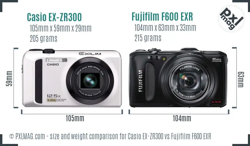 Casio EX-ZR300 vs Fujifilm F600 EXR size comparison