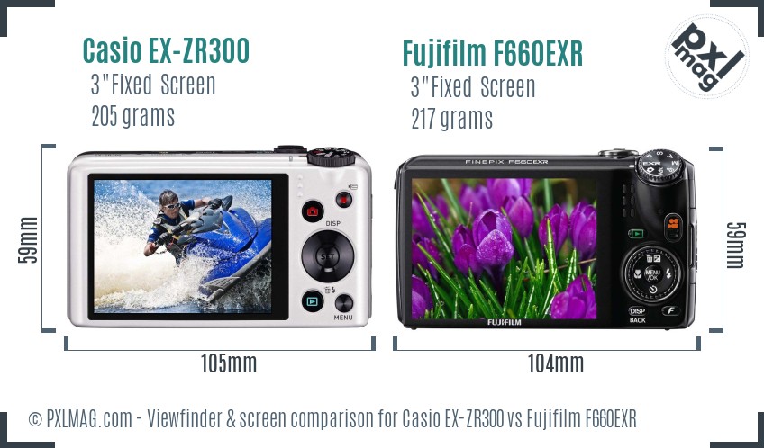 Casio EX-ZR300 vs Fujifilm F660EXR Screen and Viewfinder comparison