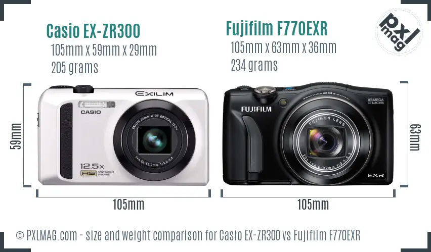 Casio EX-ZR300 vs Fujifilm F770EXR size comparison Casio EX-ZR300 vs Fujifilm F770EXR size comparison