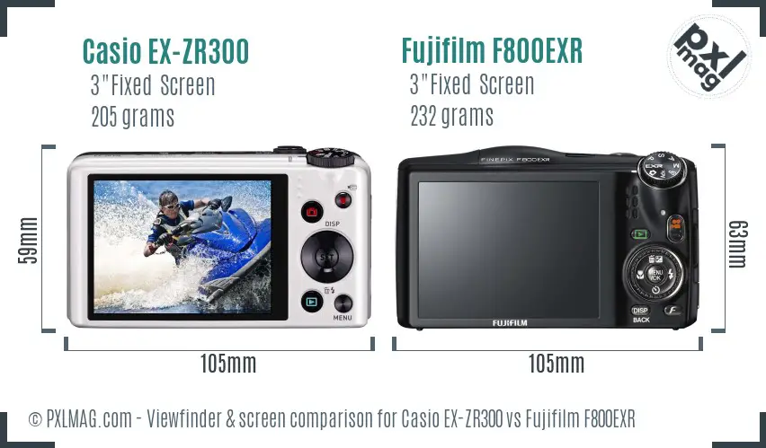 Casio EX-ZR300 vs Fujifilm F800EXR Screen and Viewfinder comparison