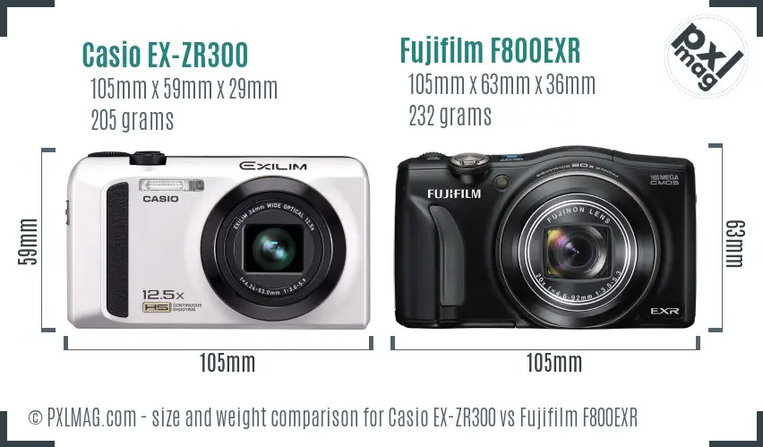 Casio EX-ZR300 vs Fujifilm F800EXR size comparison