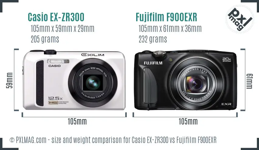 Casio EX-ZR300 vs Fujifilm F900EXR size comparison Casio EX-ZR300 vs Fujifilm F900EXR size comparison