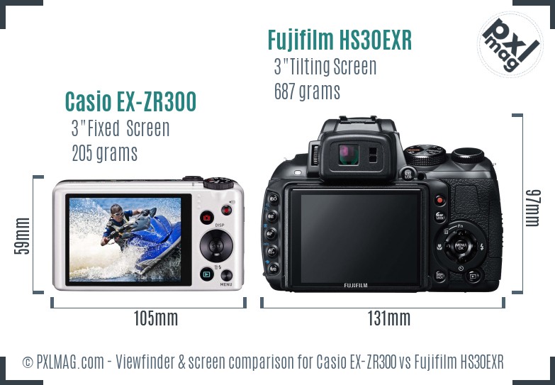 Casio EX-ZR300 vs Fujifilm HS30EXR Screen and Viewfinder comparison
