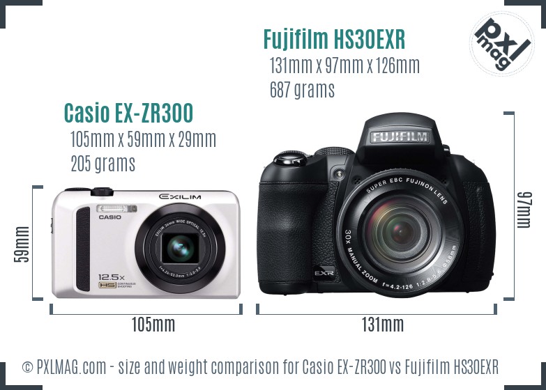 Casio EX-ZR300 vs Fujifilm HS30EXR size comparison Casio EX-ZR300 vs Fujifilm HS30EXR size comparison