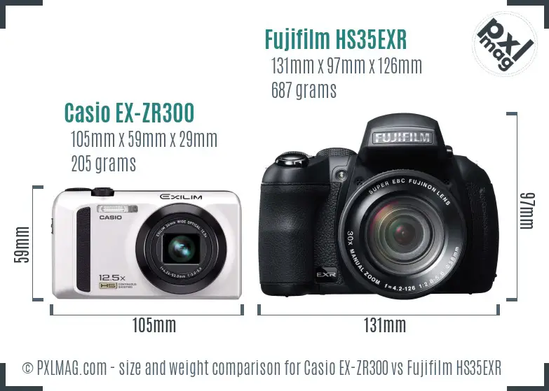 Casio EX-ZR300 vs Fujifilm HS35EXR size comparison
