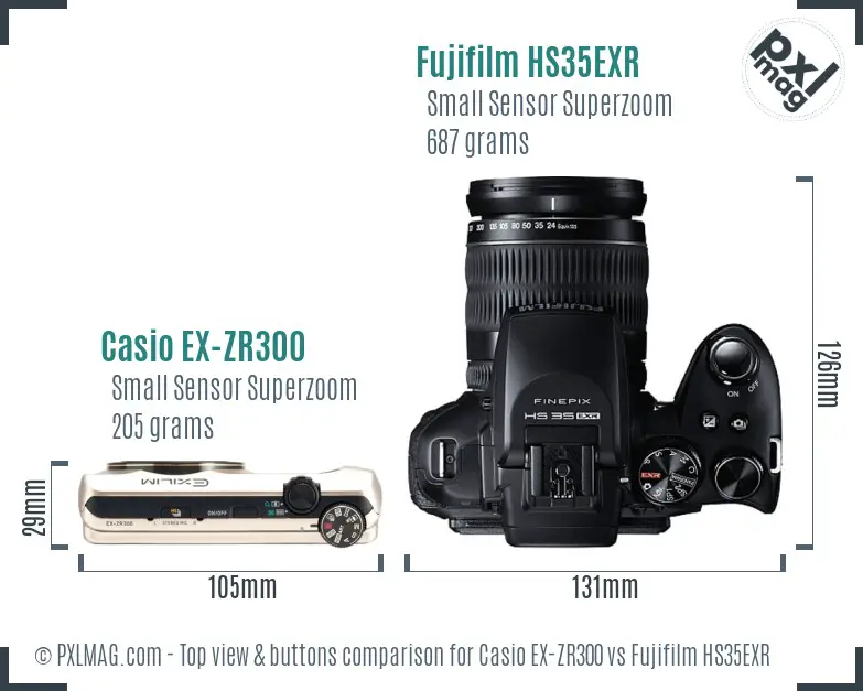 Casio EX-ZR300 vs Fujifilm HS35EXR top view buttons comparison