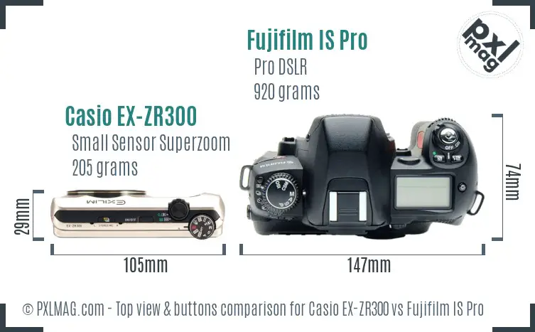 Casio EX-ZR300 vs Fujifilm IS Pro top view buttons comparison Casio EX-ZR300 vs Fujifilm IS Pro top view buttons comparison